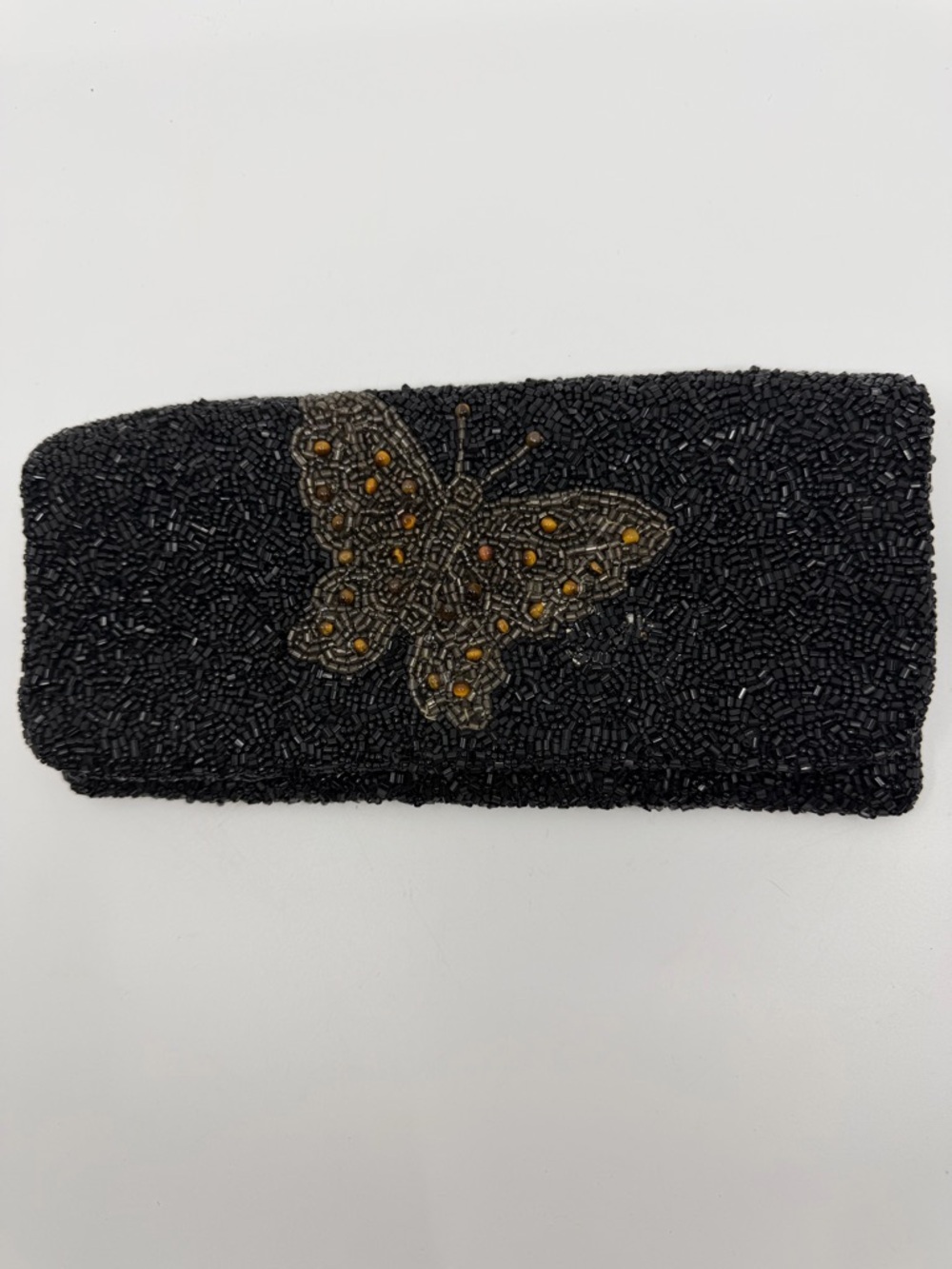 Moyna Black Beaded Clutch with Gold Butterfly Accent
